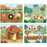 Sada Vilac Drevené puzzle Farma obsahuje štyri drevené obrázky - puzzle o veľkosti 18 x 15 cm s rôznou zložitosťou.