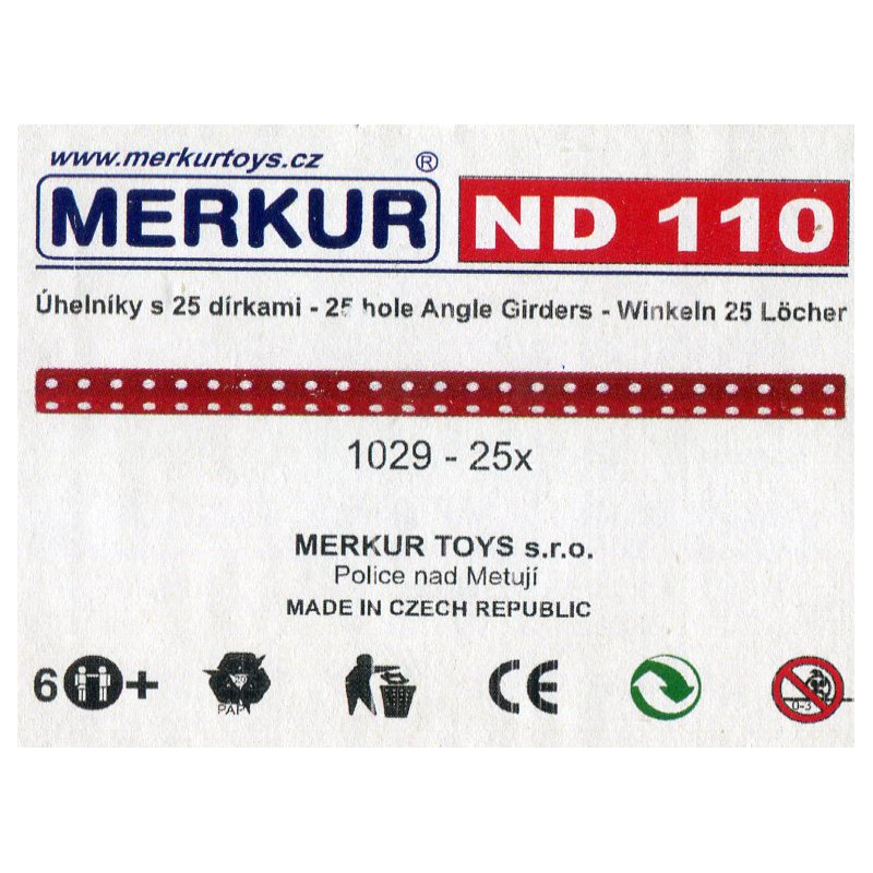 Merkur náhradní díly ND110 dlouhé úhelníky 25 dírek - Stavebnice