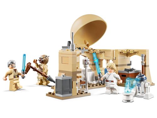 Tento sestavitelný LEGO model (75270) příbytku Obi-Wana Kenobi na planetě Tatooine lze pro snadnější hraní otevřít
