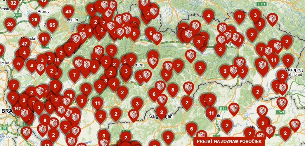Přehled výdejních míst slovenské sítě Zásielkovňa