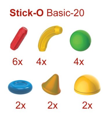 Přehled dílků stavebnice Stick-O Basic 20