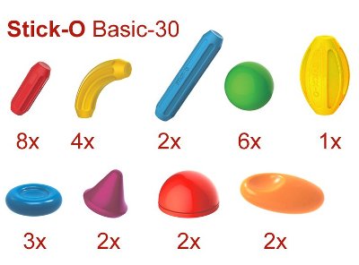 Počet dílků magnetické stavebnice Stick-O Basic-30