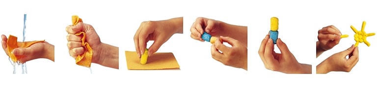 Návod na lepenie dvoch dielikov PlayMais - namočiť a spojiť